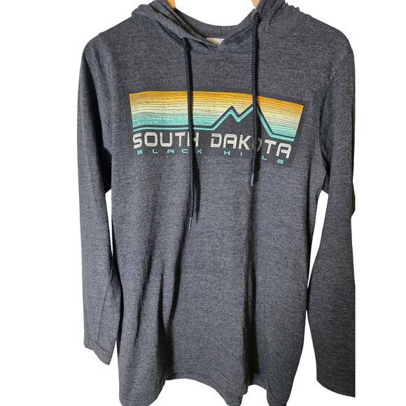 Prairie Mountain SOUTH DAKOTA Black Hills Black Gray Lightweight Hoodie SZ S - Picture 1 of 6